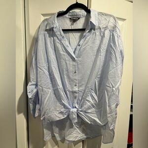 Express thin blue pinstripe button down crop